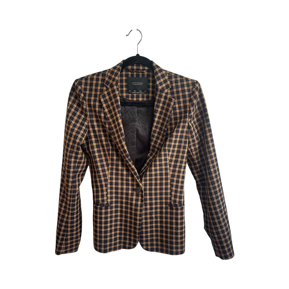 Scotch & Soda Atelier No 1 Black Yellow Red Plaid Striped Blazer Women's Sz S